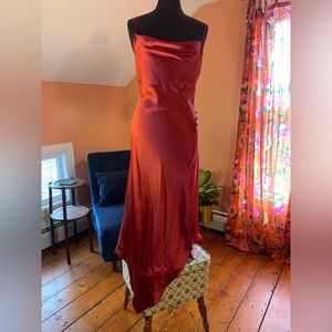 Medium Wine Color Cowl Neck Satin Slip Dress